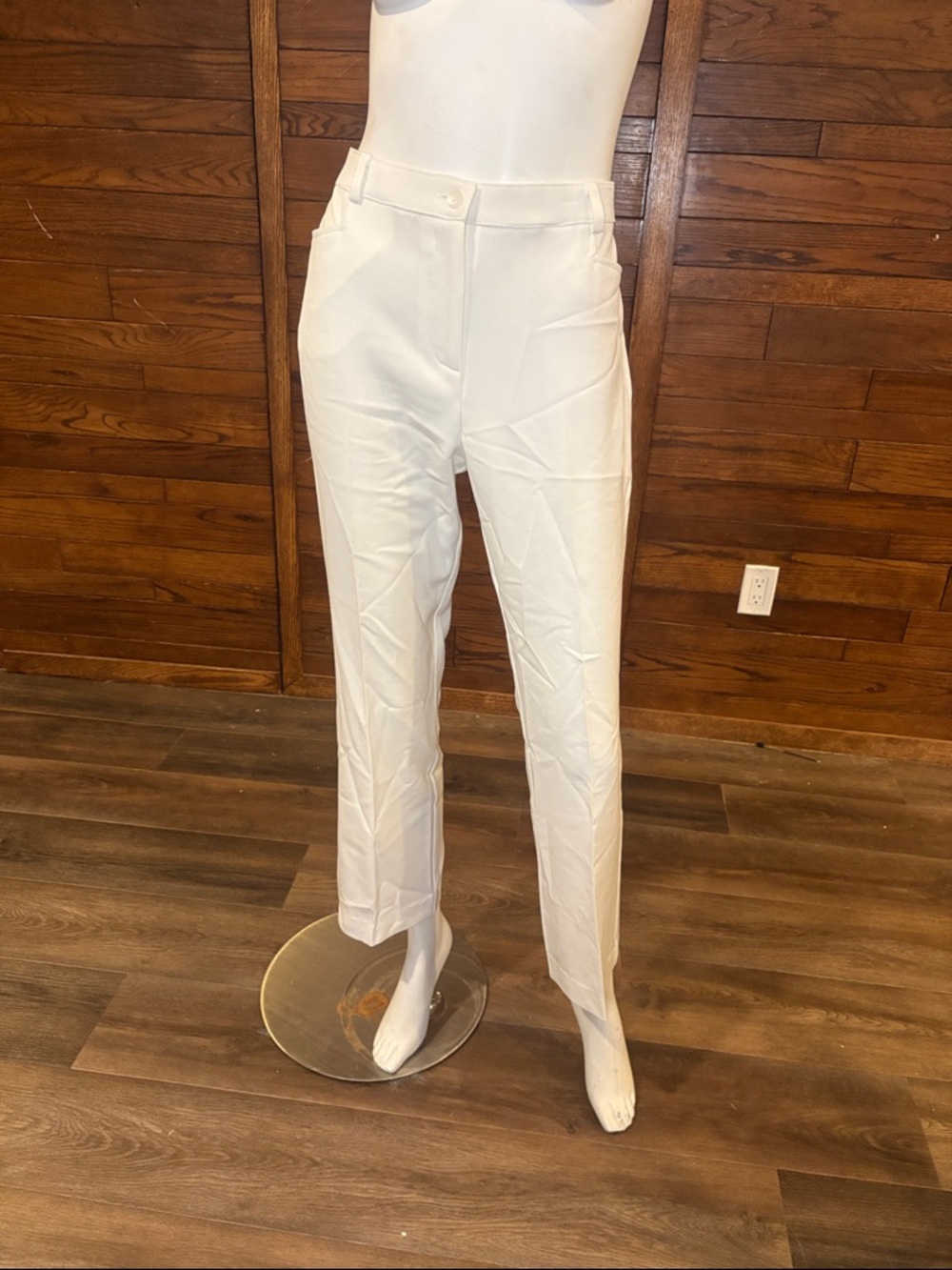 Women's White Straight-Leg Tailored Trousers